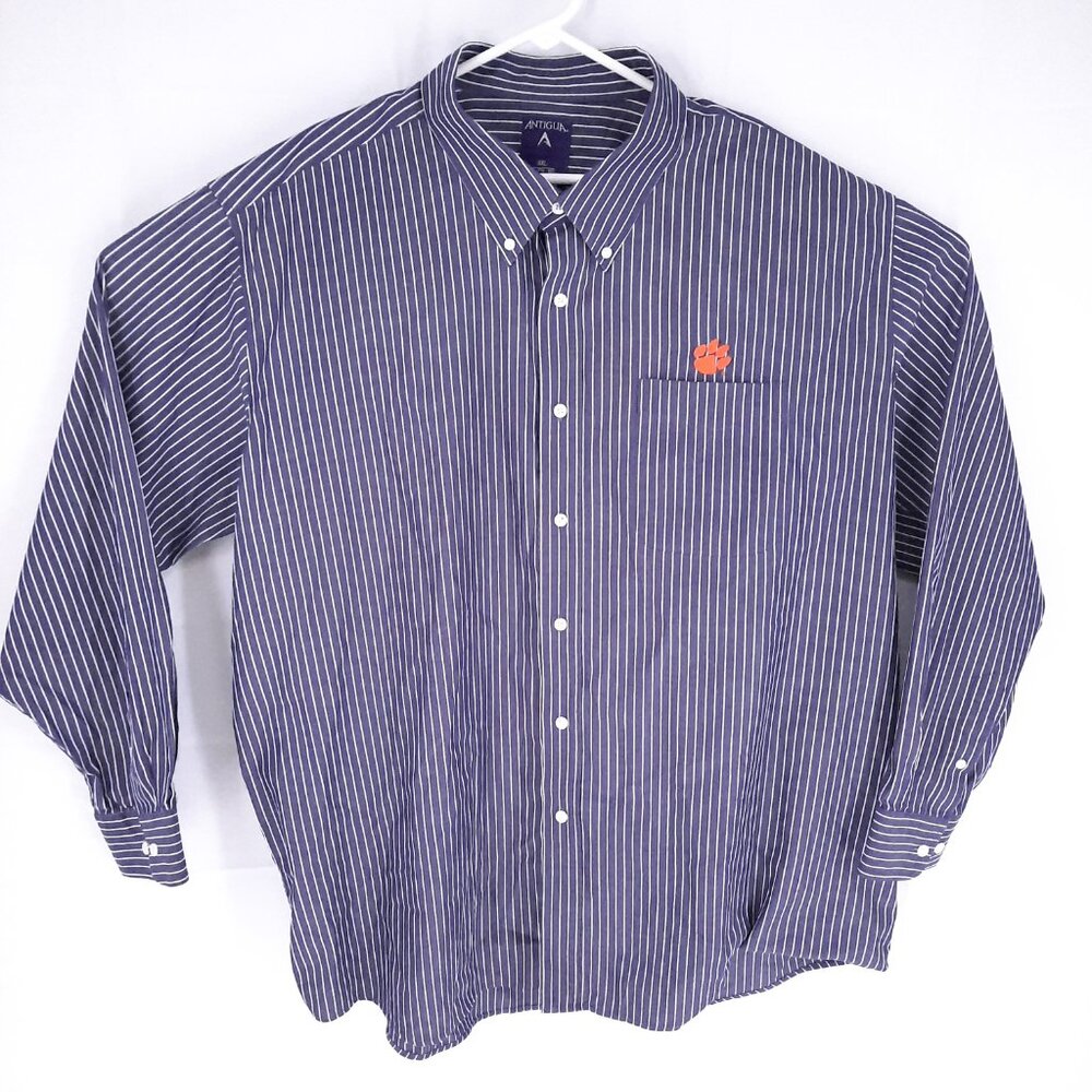 Clemson University Tiger Paw Striped Purple Shirt Men's 2XL Long Sleeve XXL - Picture 2 of 6